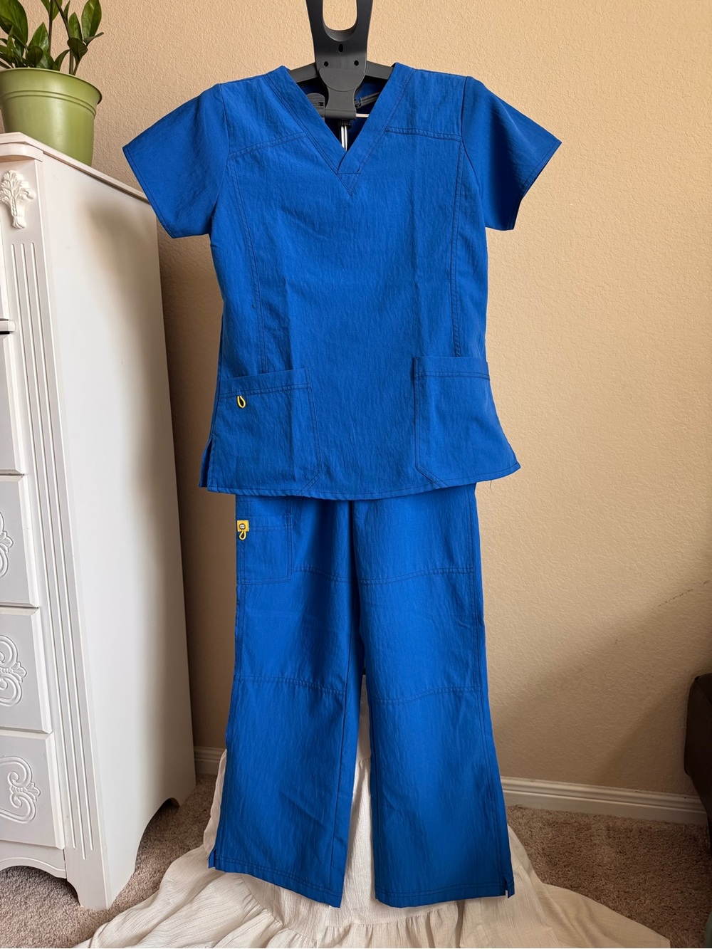 Women's  Scrub Set in Royal Blue - V-Neck Top & Straight Pants